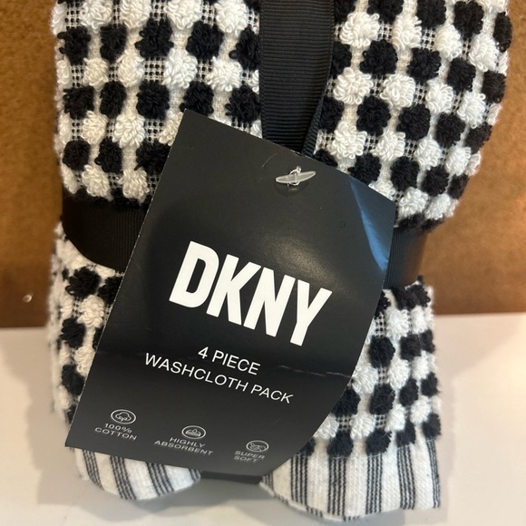6 Piece DKNY Gingham Check (2) Hand Towels & (4) Washcloths Black White - Picture 3 of 3